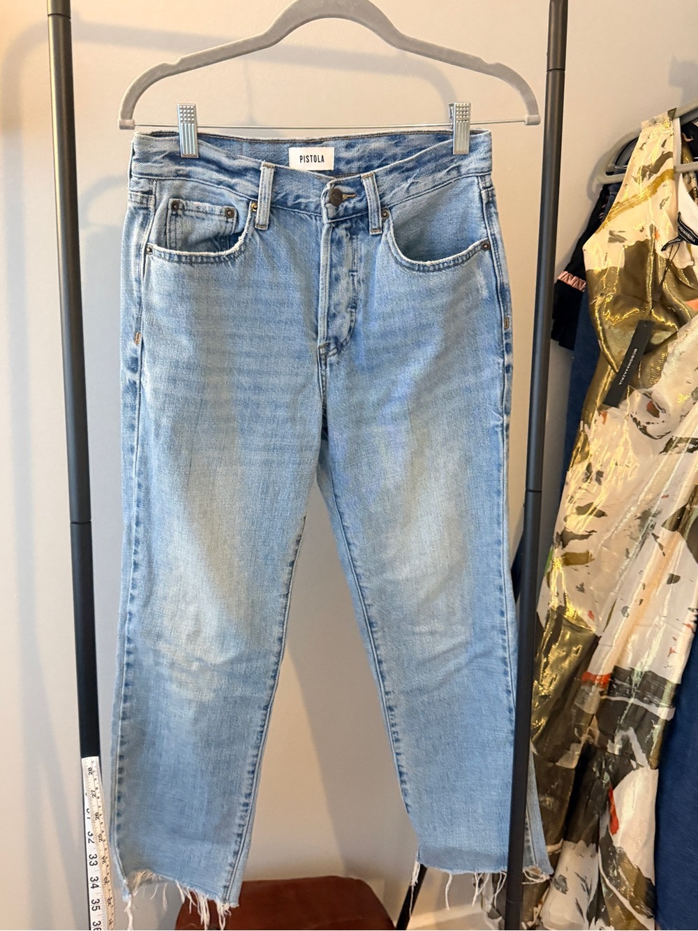 pistola Light Blue High-Rise Cropped Jeans with Raw Hem